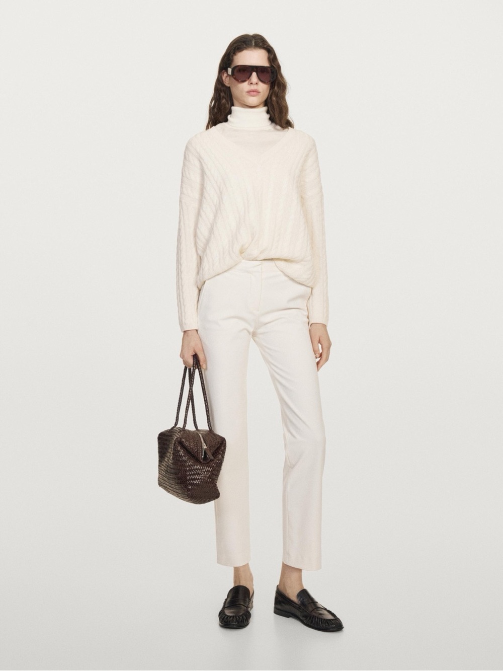 NEW Massimo Dutti Off-White STRAIGHT-LEG TECHNICAL TROUSERS